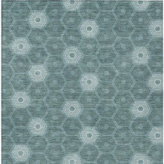 Teal Blue And Ivory Geometric Washable Indoor Outdoor Area Rug Photo 4