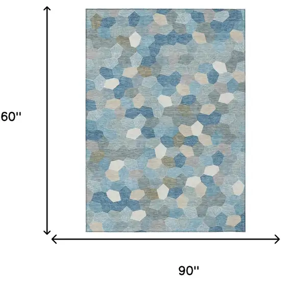 Teal Blue And Ivory Geometric Washable Indoor Outdoor Area Rug Photo 6