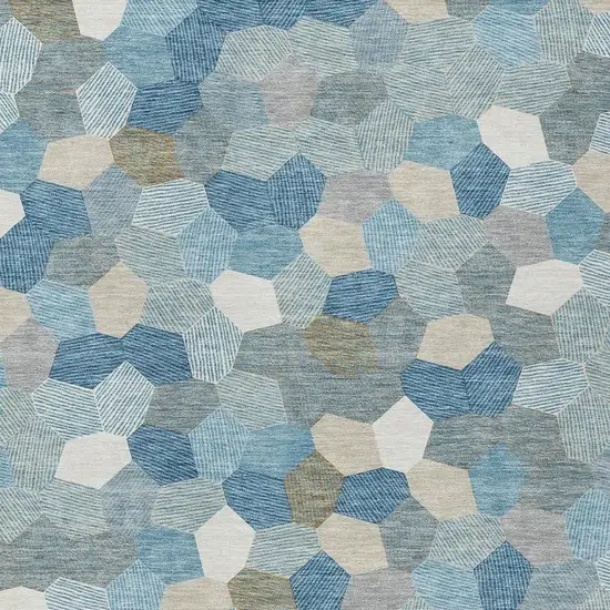 Teal Blue And Ivory Geometric Washable Indoor Outdoor Area Rug Photo 2