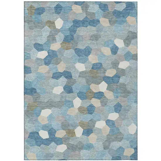 Teal Blue And Ivory Geometric Washable Indoor Outdoor Area Rug Photo 1