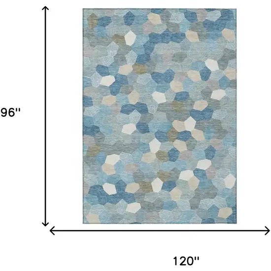 Teal Blue And Ivory Geometric Washable Indoor Outdoor Area Rug Photo 6