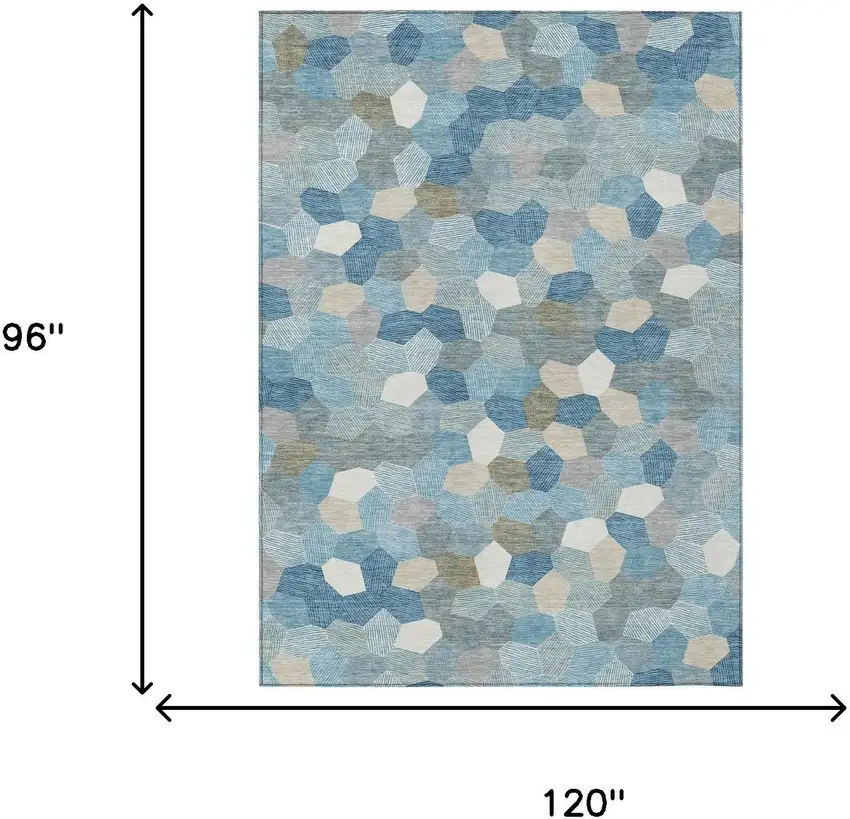 Teal Blue And Ivory Geometric Washable Indoor Outdoor Area Rug Photo 6