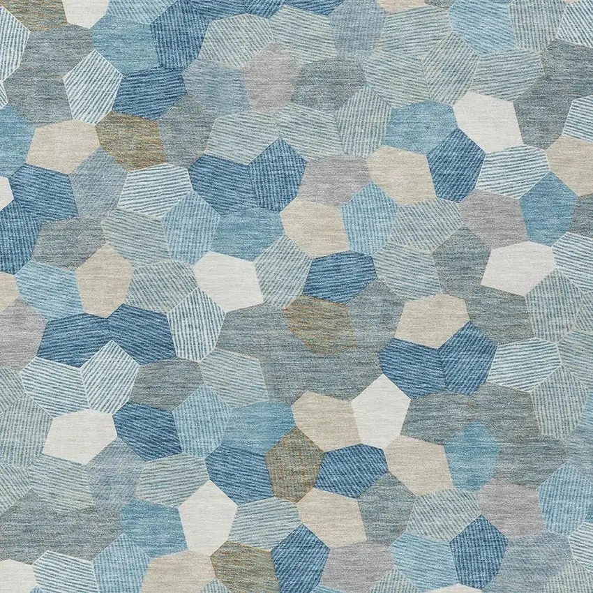 Teal Blue And Ivory Geometric Washable Indoor Outdoor Area Rug Photo 2