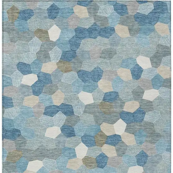 Teal Blue And Ivory Geometric Washable Indoor Outdoor Area Rug Photo 3