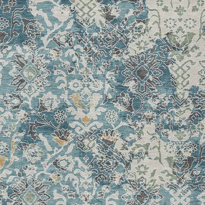 Teal Blue And Ivory Geometric Washable Indoor Outdoor Area Rug Photo 2