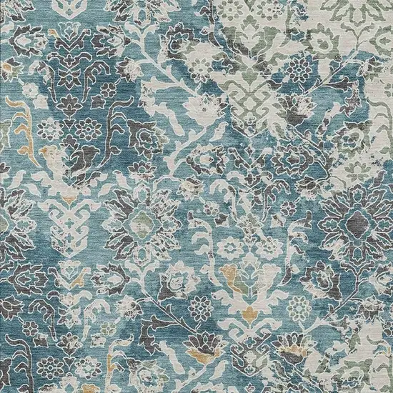 Teal Blue And Ivory Geometric Washable Indoor Outdoor Area Rug Photo 2