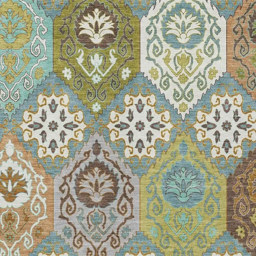 Teal Blue And Ivory Geometric Washable Indoor Outdoor Area Rug Photo 2
