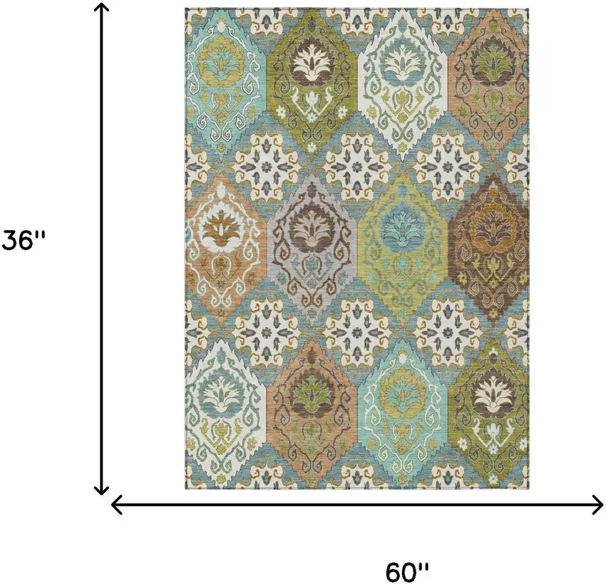 Teal Blue And Ivory Geometric Washable Indoor Outdoor Area Rug Photo 6
