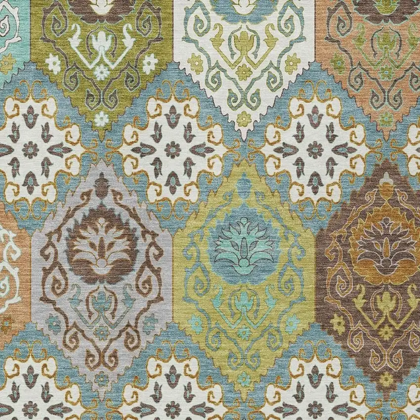 Teal Blue And Ivory Geometric Washable Indoor Outdoor Area Rug Photo 2