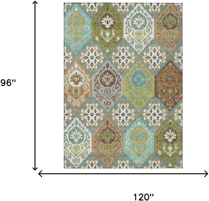 Teal Blue And Ivory Geometric Washable Indoor Outdoor Area Rug Photo 6