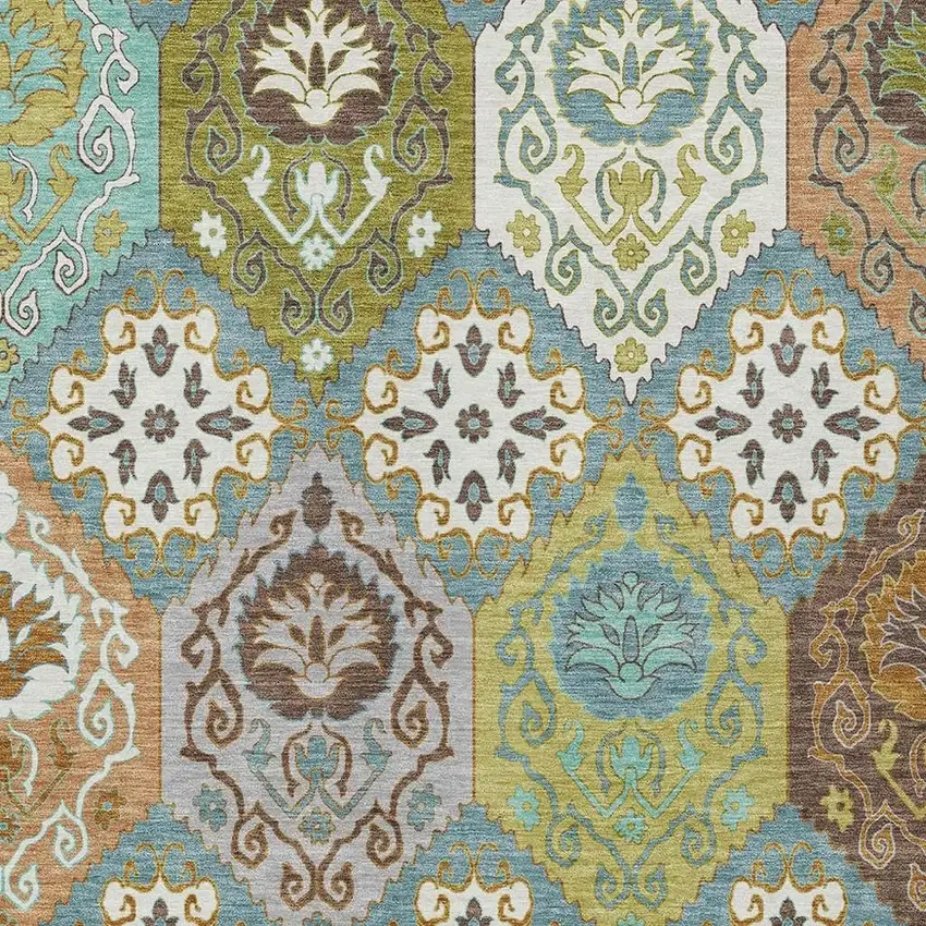 Teal Blue And Ivory Geometric Washable Indoor Outdoor Area Rug Photo 2