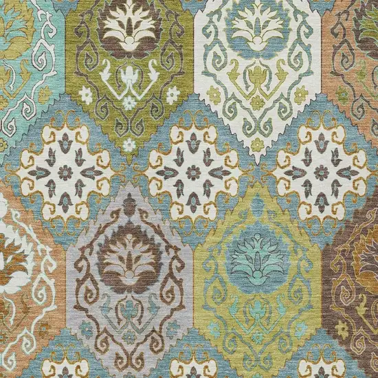 Teal Blue And Ivory Geometric Washable Indoor Outdoor Area Rug Photo 2