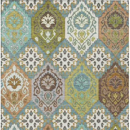 Teal Blue And Ivory Geometric Washable Indoor Outdoor Area Rug Photo 3