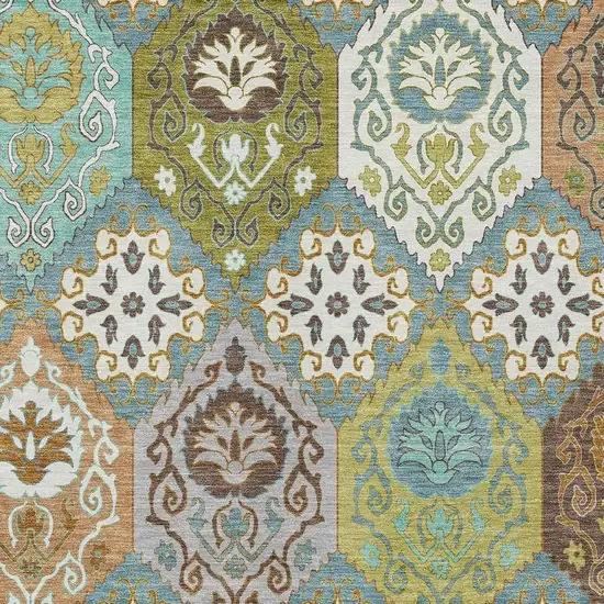Teal Blue And Ivory Geometric Washable Indoor Outdoor Area Rug Photo 2