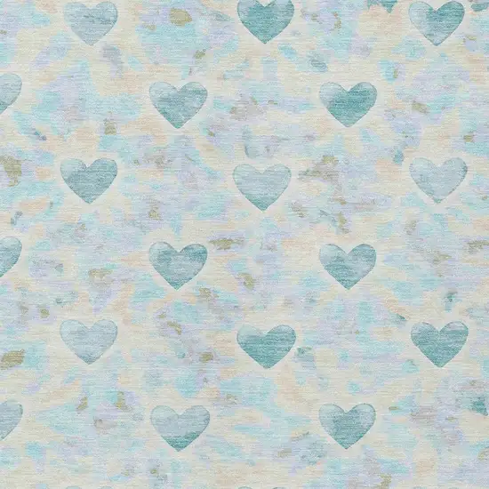 Teal Blue And Ivory Geometric Washable Indoor Outdoor Area Rug Photo 2