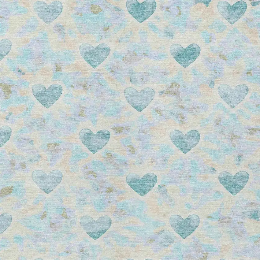Teal Blue And Ivory Geometric Washable Indoor Outdoor Area Rug Photo 2