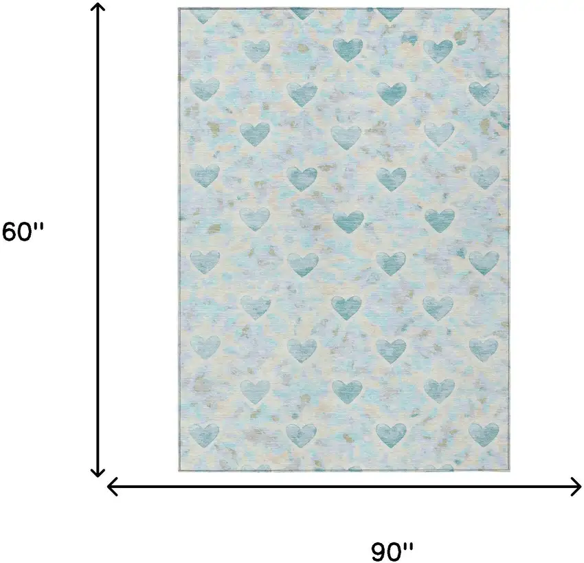 Teal Blue And Ivory Geometric Washable Indoor Outdoor Area Rug Photo 6