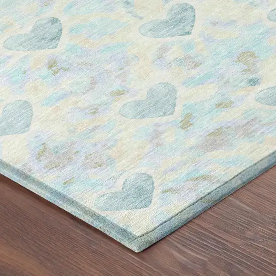 Teal Blue And Ivory Geometric Washable Indoor Outdoor Area Rug Photo 4