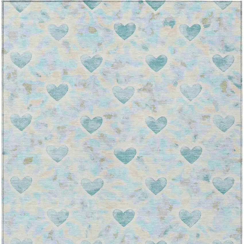 Teal Blue And Ivory Geometric Washable Indoor Outdoor Area Rug Photo 3