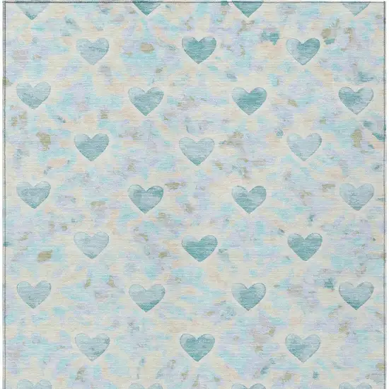 Teal Blue And Ivory Geometric Washable Indoor Outdoor Area Rug Photo 3