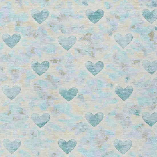 Teal Blue And Ivory Geometric Washable Indoor Outdoor Area Rug Photo 2