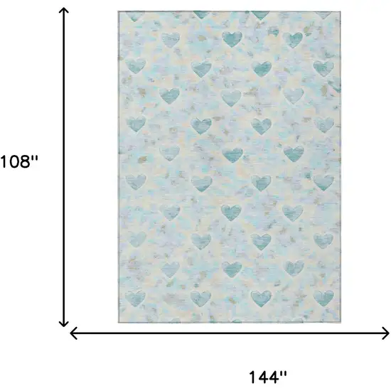 Teal Blue And Ivory Geometric Washable Indoor Outdoor Area Rug Photo 6