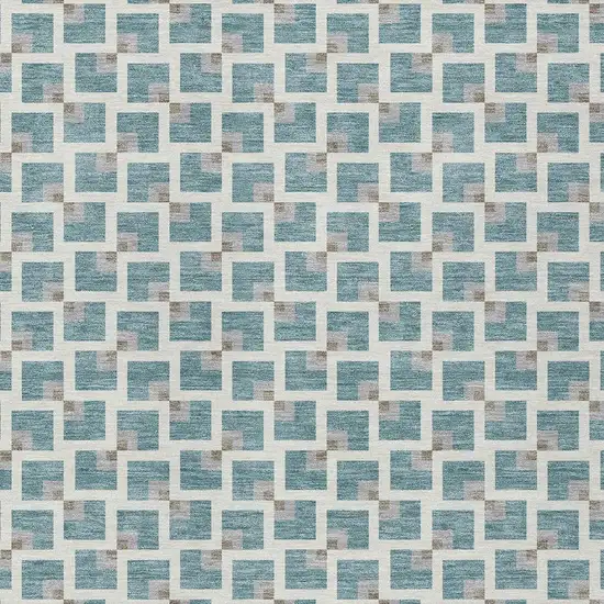 Teal Blue And Ivory Geometric Washable Indoor Outdoor Area Rug Photo 2