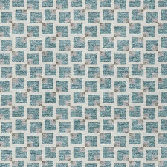Teal Blue And Ivory Geometric Washable Indoor Outdoor Area Rug Photo 2