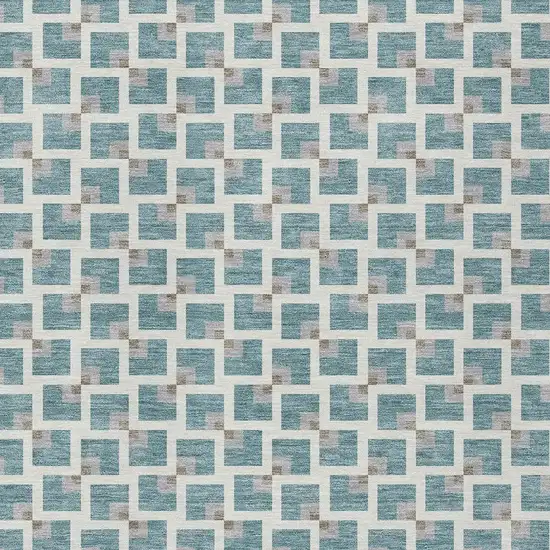 Teal Blue And Ivory Geometric Washable Indoor Outdoor Area Rug Photo 2