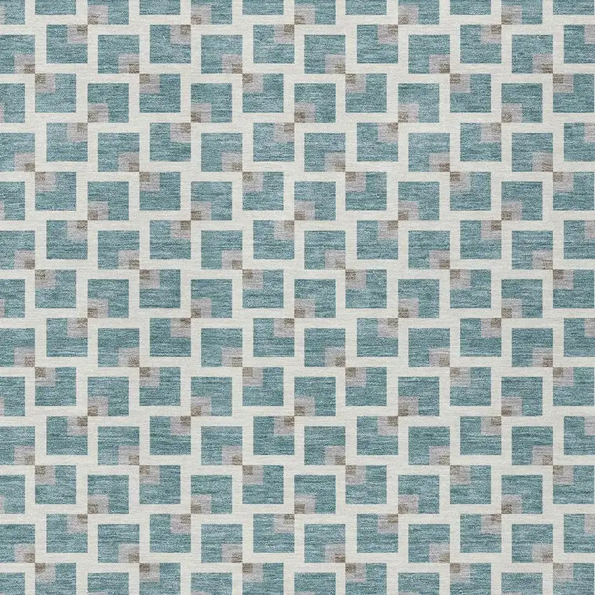Teal Blue And Ivory Geometric Washable Indoor Outdoor Area Rug Photo 2