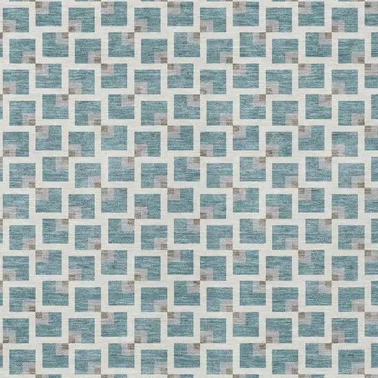 Teal Blue And Ivory Geometric Washable Indoor Outdoor Area Rug Photo 2