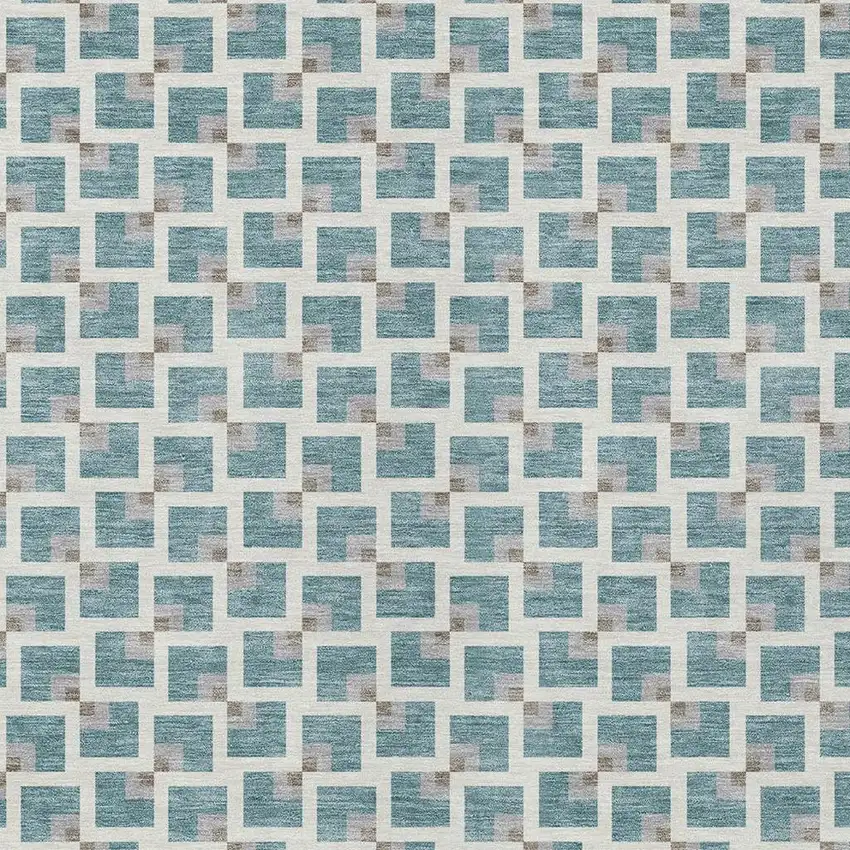 Teal Blue And Ivory Geometric Washable Indoor Outdoor Area Rug Photo 2
