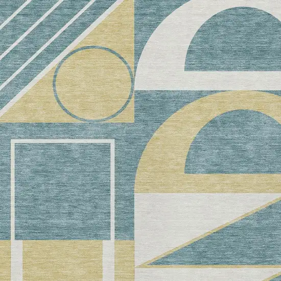 Teal Blue And Ivory Geometric Washable Indoor Outdoor Area Rug Photo 2
