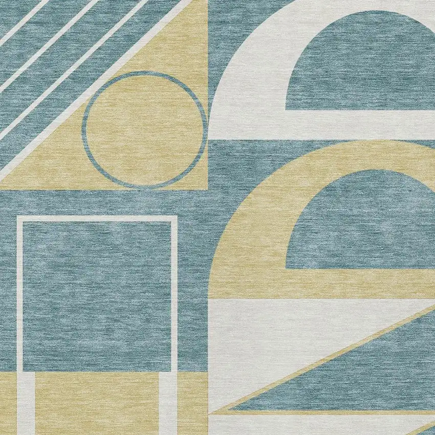 Teal Blue And Ivory Geometric Washable Indoor Outdoor Area Rug Photo 2