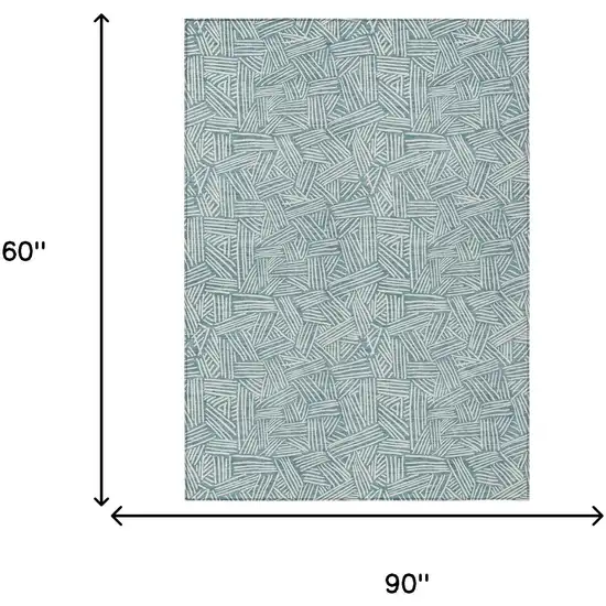 Teal Blue And Ivory Geometric Washable Indoor Outdoor Area Rug Photo 8