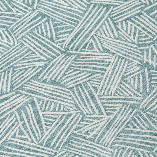 Teal Blue And Ivory Geometric Washable Indoor Outdoor Area Rug Photo 8