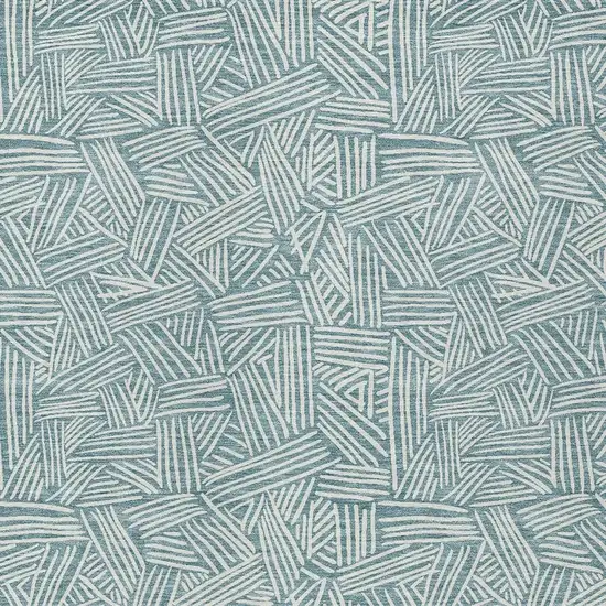 Teal Blue And Ivory Geometric Washable Indoor Outdoor Area Rug Photo 5