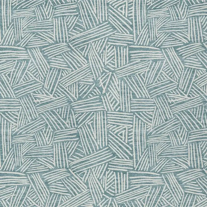 Teal Blue And Ivory Geometric Washable Indoor Outdoor Area Rug Photo 5
