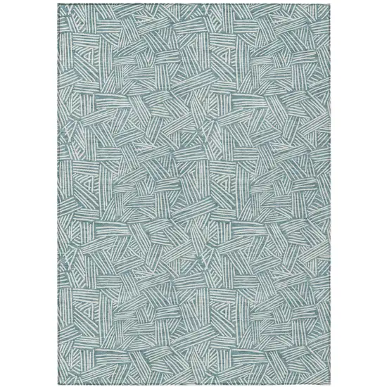 Teal Blue And Ivory Geometric Washable Indoor Outdoor Area Rug Photo 2