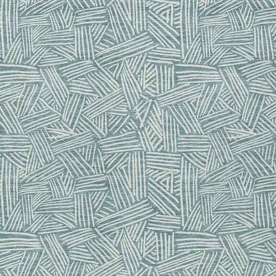 Teal Blue And Ivory Geometric Washable Indoor Outdoor Area Rug Photo 3