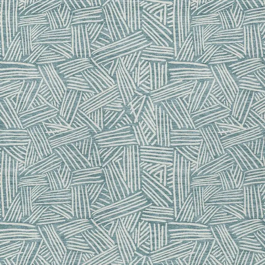 Teal Blue And Ivory Geometric Washable Indoor Outdoor Area Rug Photo 3