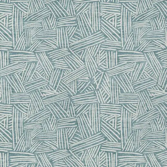 Teal Blue And Ivory Geometric Washable Indoor Outdoor Area Rug Photo 5