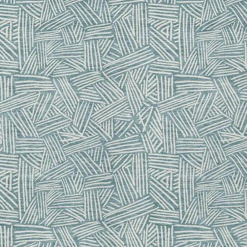 Teal Blue And Ivory Geometric Washable Indoor Outdoor Area Rug Photo 5