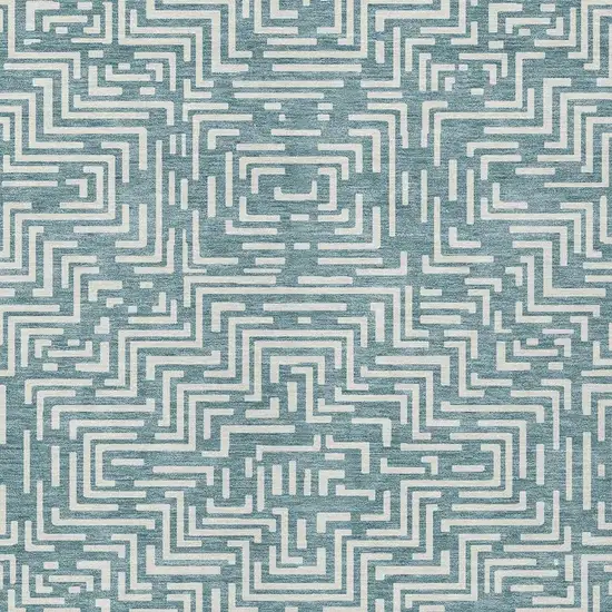 Teal Blue And Ivory Geometric Washable Indoor Outdoor Area Rug Photo 4