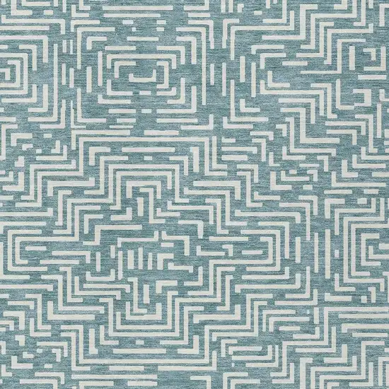 Teal Blue And Ivory Geometric Washable Indoor Outdoor Area Rug Photo 3