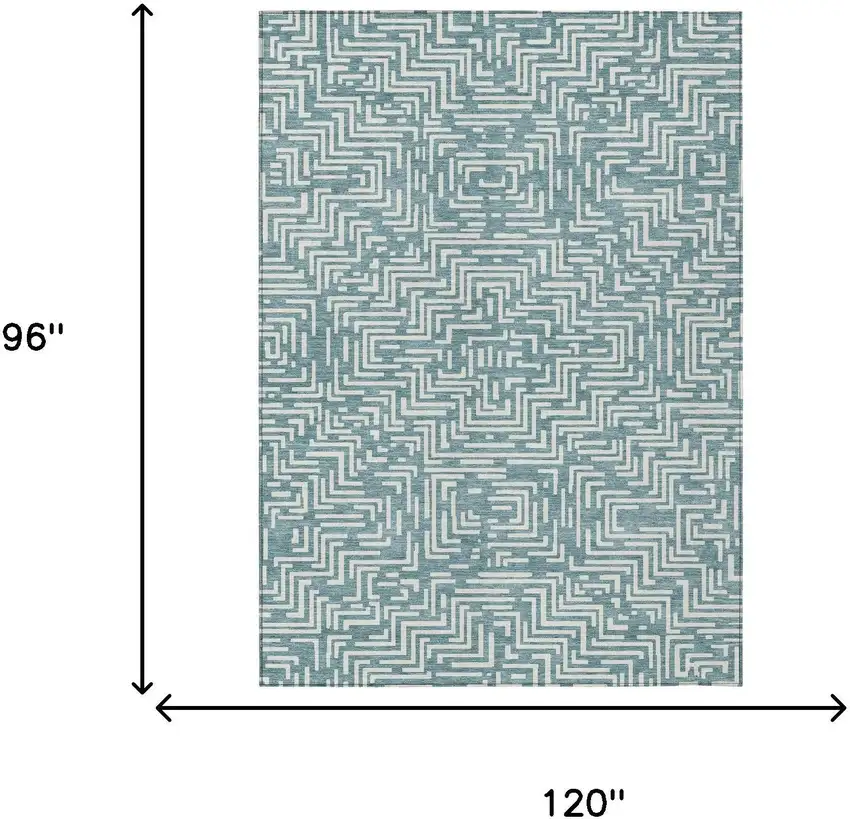 Teal Blue And Ivory Geometric Washable Indoor Outdoor Area Rug Photo 9