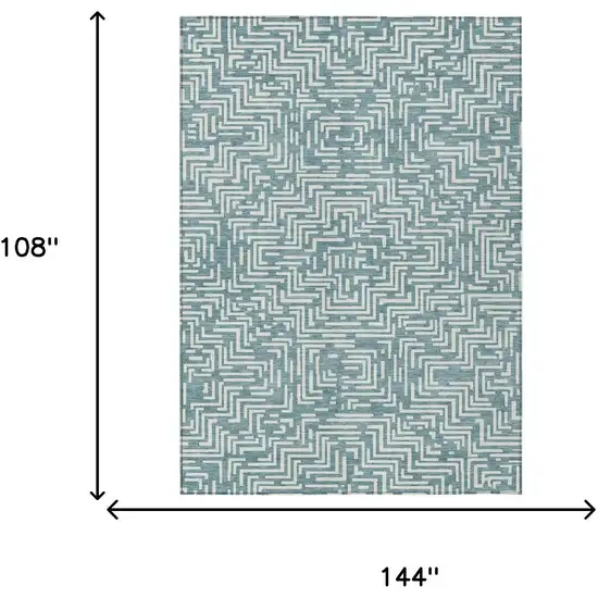 Teal Blue And Ivory Geometric Washable Indoor Outdoor Area Rug Photo 9