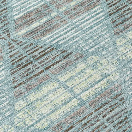 Teal Blue And Ivory Geometric Washable Indoor Outdoor Area Rug Photo 8