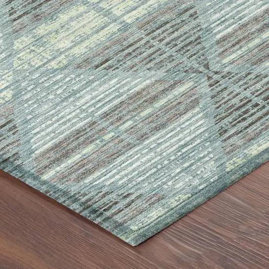 Teal Blue And Ivory Geometric Washable Indoor Outdoor Area Rug Photo 7