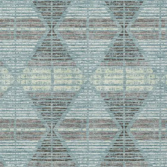 Teal Blue And Ivory Geometric Washable Indoor Outdoor Area Rug Photo 5